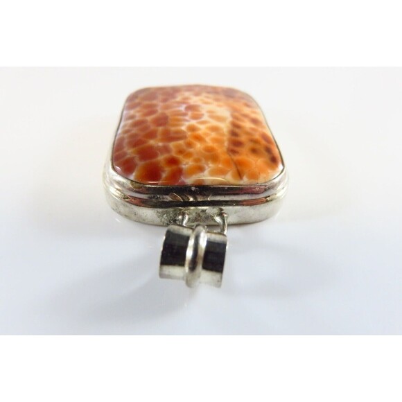 Large Sterling Silver Faceted Imitation Crab Agate Omega Style Pendant 2 1/4" Dr - Picture 5 of 9